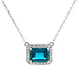 Clara 14K White Gold Emerald-Cut Brazilian London Blue Topaz Pendant