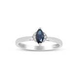 June 10K White Gold Marquise-Cut Blue Sapphire Ring