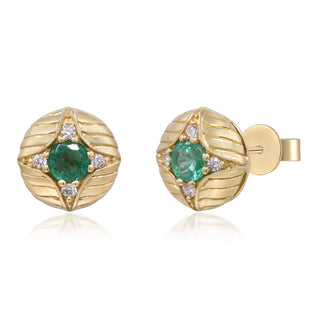 Emerald Halo Carved Dome Earrings with Emeralds & Diamonds