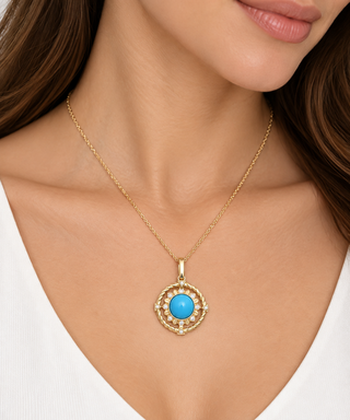 Savannah 14K Yellow Gold Round-Cut Arizona Turquoise Pendant