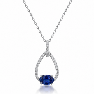 Oakley 10K White Gold Oval-Cut Blue Sapphire Pendant